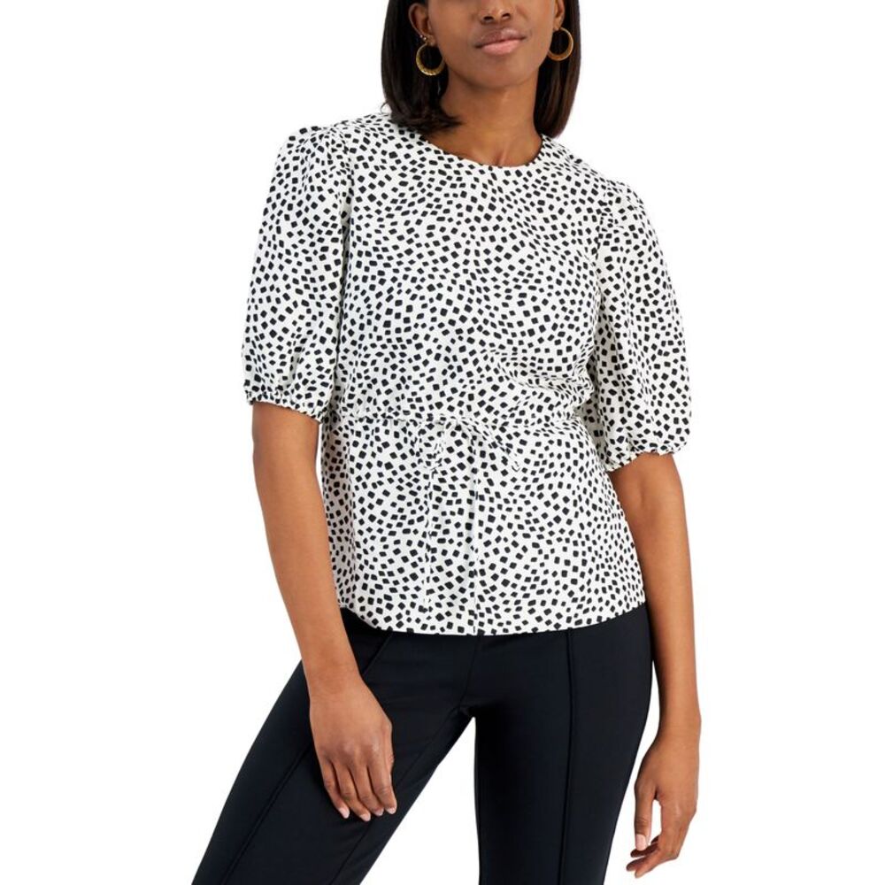 Alfani Tie Waist Puff Sleeve Top